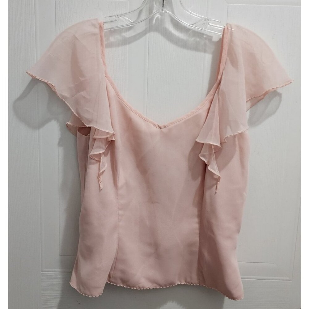 Eden Bridals Women's Short Beaded Flutter Sleeve Blouse Top Fairycore Pink Sz 10
